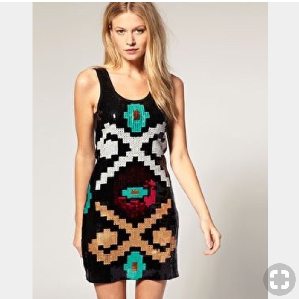 🔸ASOS Sequined Aztec patterned cocktail dress